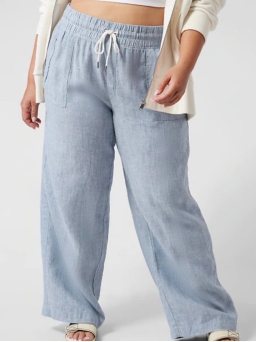 Athleta Cabo Linen Wide Leg 12 chambray pockets drawstring pants - Picture 16 of 16